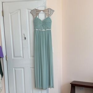 Adrianna Papell Mint Green Maxi Dress with Silver Accents